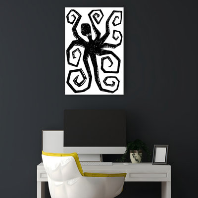 «Black Octopus Swirl Abstract Modern Contemporary Octopus Ocean», reproduction d'art murale