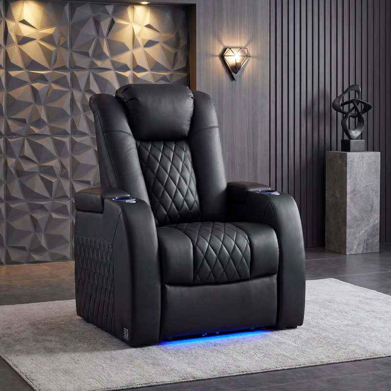 Mixell Leather Home Theater Seating with Cup Holder, Black
