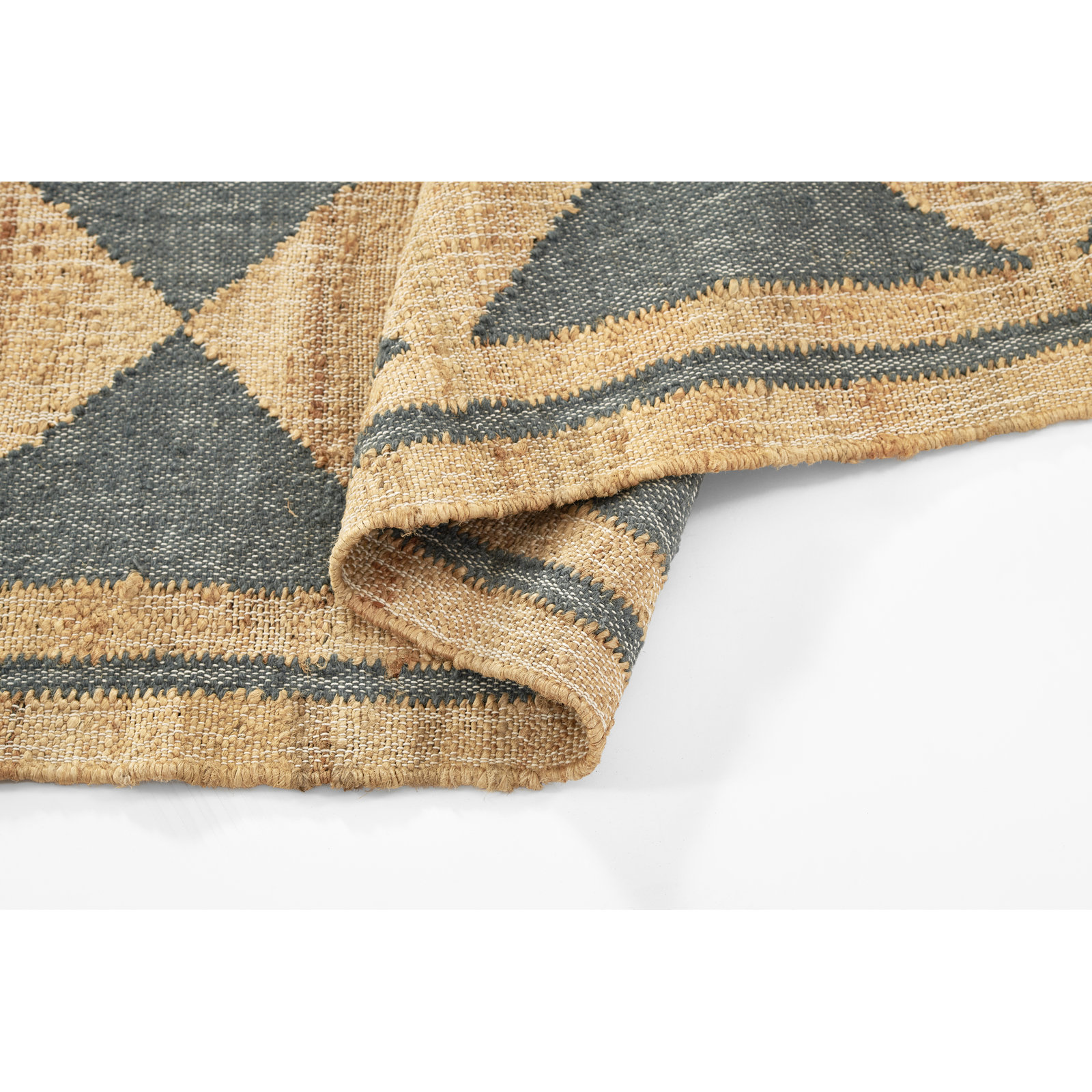 Orchard Court Blue Hand-Woven Geometric Jute Rug, Rectangle 8' X 10'