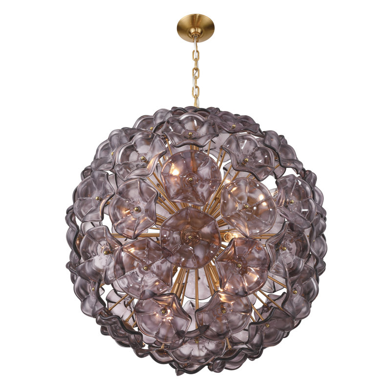 Lustre Seguis 28'' en laiton vieilli, H 30 po x l 28 po x P 28 po, Violet