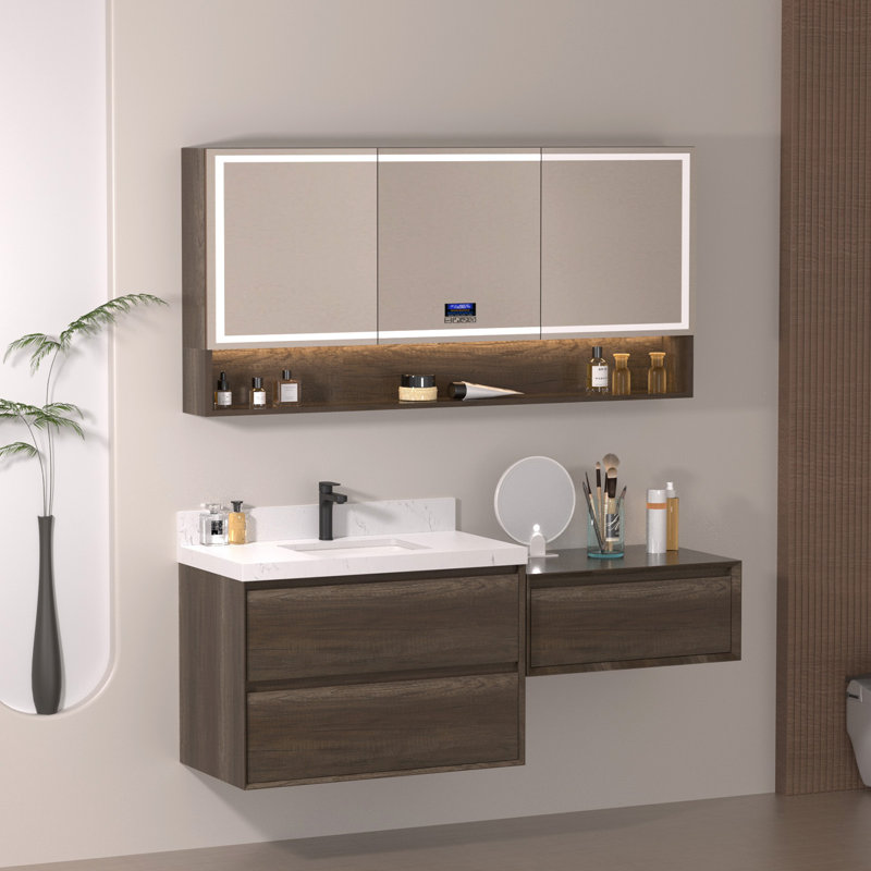Ensemble de meuble-lavabo mural 60 "avec plateau en pierre reconstituée et armoire de rangement modulaire 24", 60"