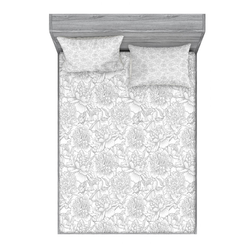 Microfiber Floral Sheet Set, Queen Sheet Set with Fitted Sheet