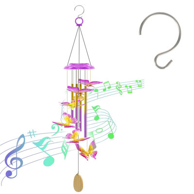 Papillon carillon solaire avec tubes en aluminium changeant de couleur imperméable, cadeau de décoration de jardin extérieur pour la fête des Mères