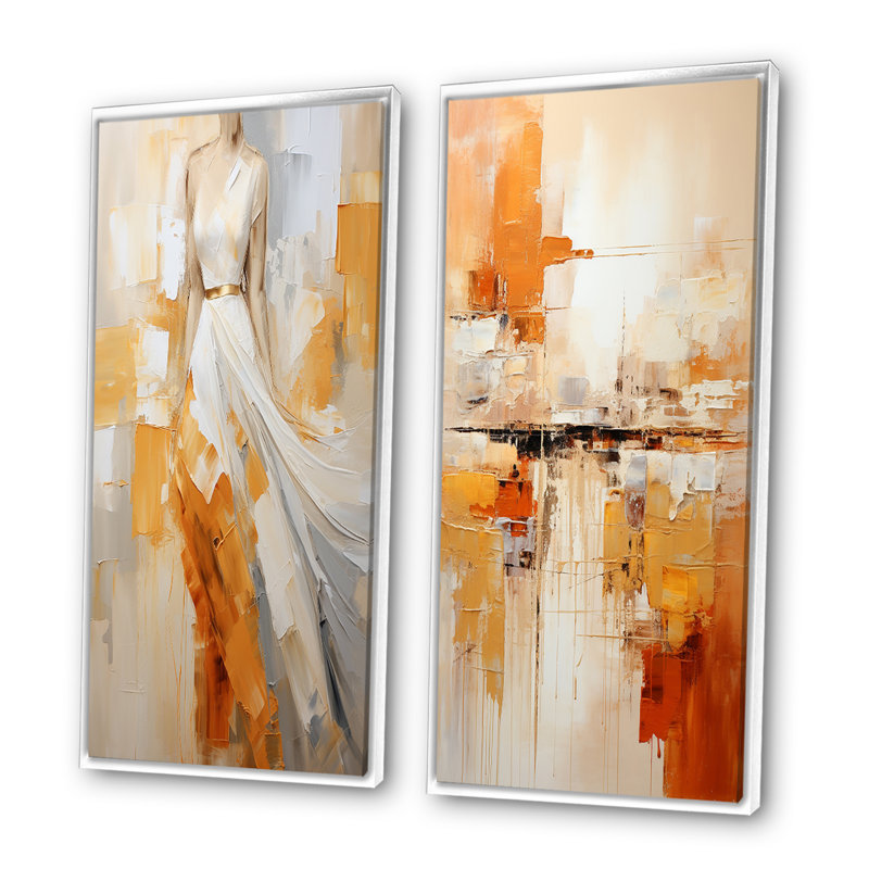 «Glam Orange Beige Collage», ensemble de 2 pièces «Glam Orange Beige Collage», Cadre blanc, H 20 po x l 24 po