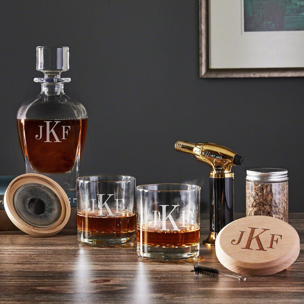 Home Wet Bar Halo Whiskey Smoker Kit 8 Pc With Engraved Decanter Set ...