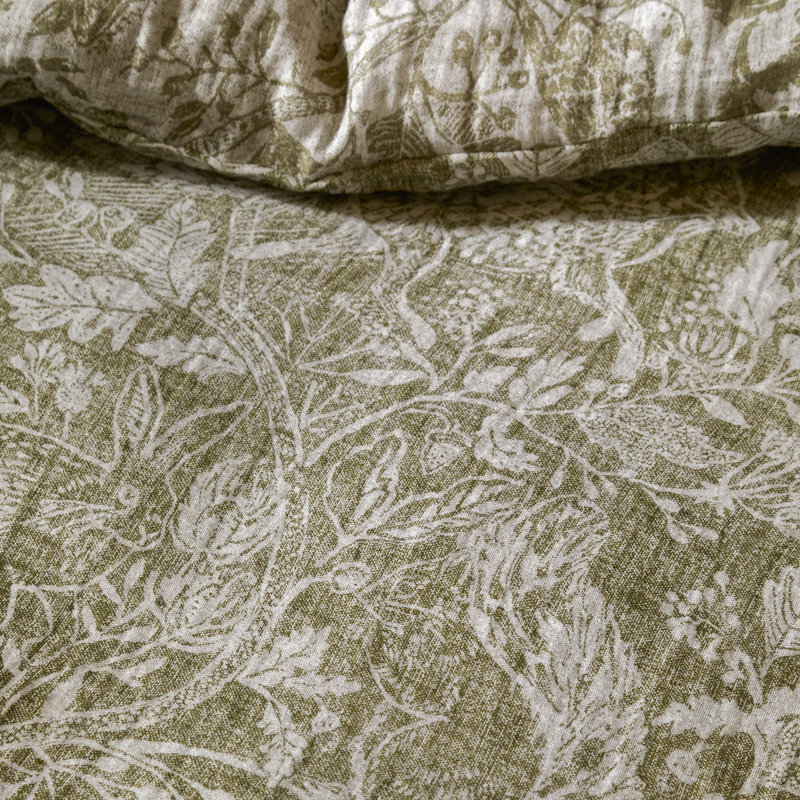 Cademuir Cotton Floral Duvet Cover Set with Pillowcases Included, Super King Duvet Cover + 2 Standard Pillowcases, Green