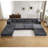 Compression Mahjong Sofa,Convertible Floor Sofa Bed,DIY Boneless Modular Sectional Sofa,No Assembly Required,Circle Fleece Fabric,Oversized 4 Seater With 1 Ottoman,Dark-Grey-70228431