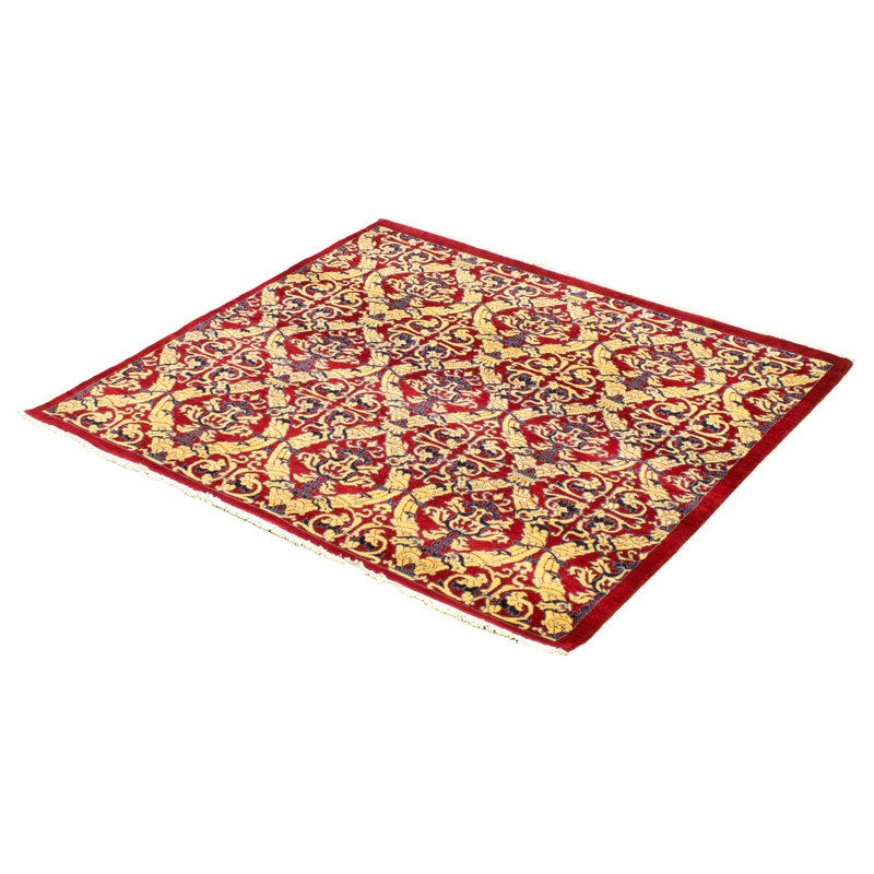 Tapis décoratif en laine noué à la main de conception unique 5 pi 8 po x 6 pi 1 po Denko Ivoire