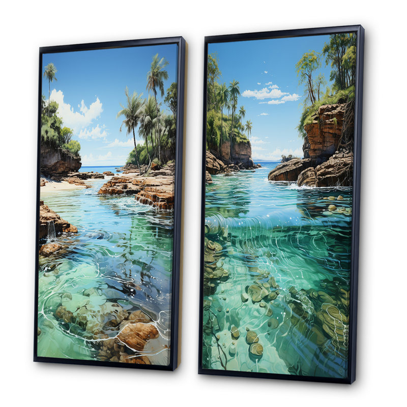 «Caribbean Caribbean Dreamscape» - 2 pièces, Cadre noir, H 32 po x l 32 po
