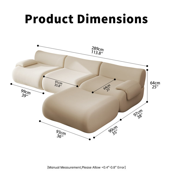 Wrought Studio 113" L-Shaped Modern Cloud Modular Sectional Boneless ...