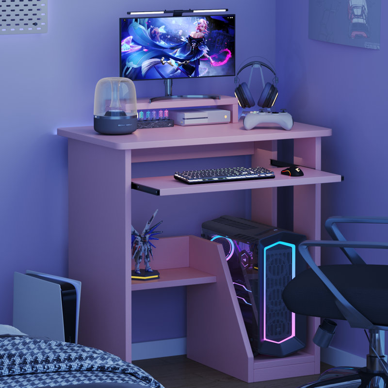 Home Office Computer Desk with Monitor Stand Keyboard Tray, 29.5 Inch Study Writing Desk Small PC Laptop Table with Storage Shelves