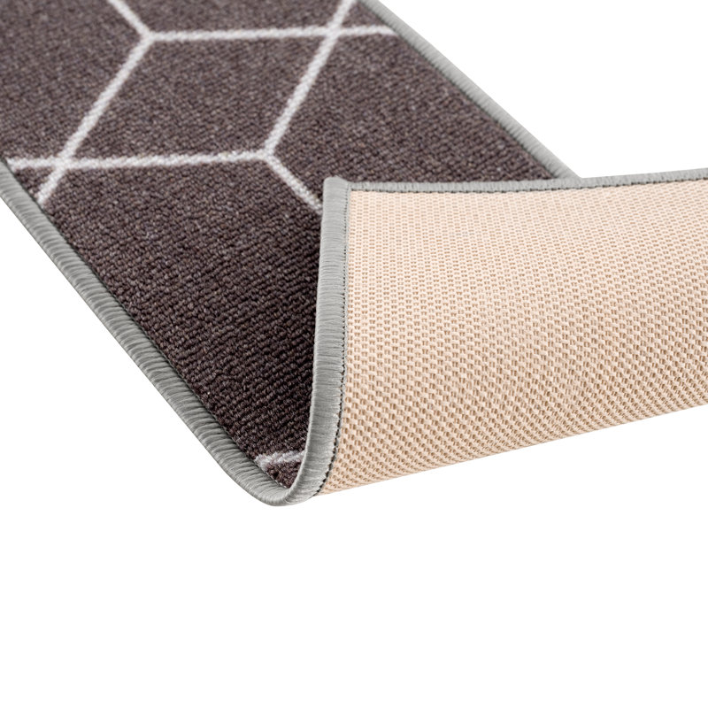 Tapis d’escalier antidérapant à motif hexagonal Tietjen, Gris foncé