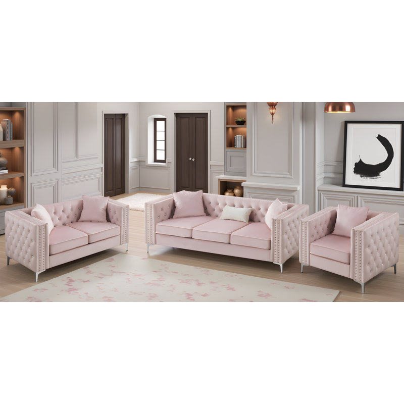 Ensemble de salon 3 pièces Lyon Velvet, Rose