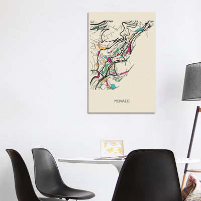 Monaco Map by Ayse Deniz Akerman - Wrapped Canvas Print