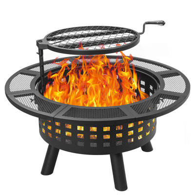 Foyer d'extérieur au bois en acier avec couvercle Elanah H 25,8 po x l 36 po