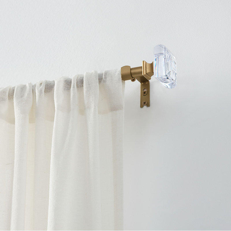 Ensemble de tringle à rideaux de 5/8 po de diamètre Mode Simplicity avec embouts carrés transparents et tringle ajustable murale en acier, convient aux fenêtres de 32 à 90 po