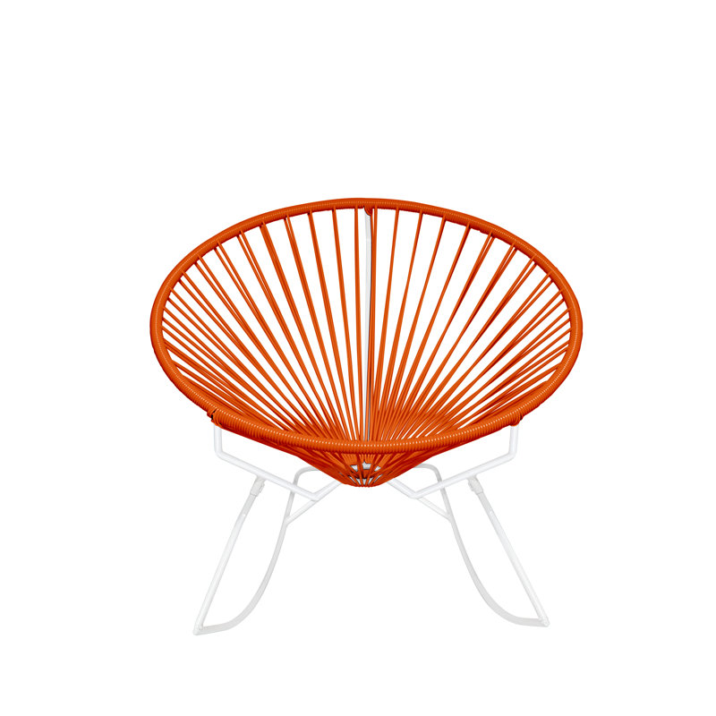 Orange and White Vinyl Cord Rocking Chair with Arms