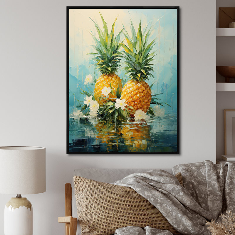 Ananas tropicaux généreusement ensoleillés III, Cadre flottant noir, H 32 po x l 16 po x P 1 po