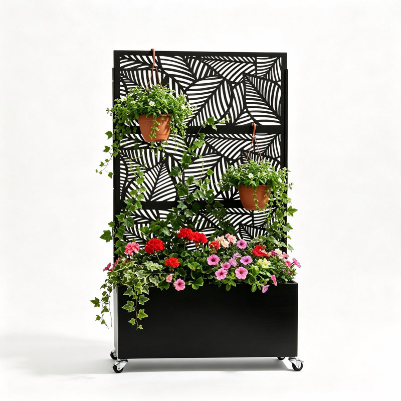 Boîte à fleurs en métal avec treillis