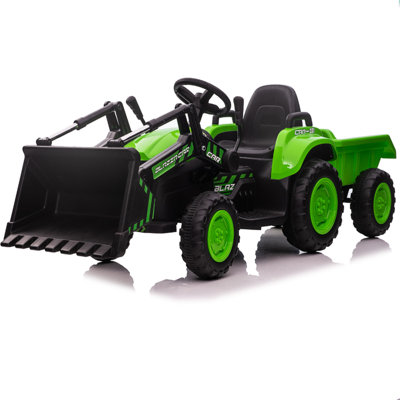 3 In 1 Kids Ride On Tractor With Detachable Trailer, 12V Electric Bulldozer With Shovel Bucket, Remote Control, Horn, Lights