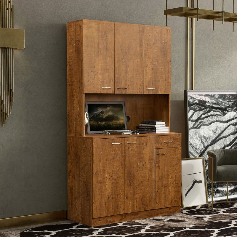 70,87 po de hauteur avec garde-robe et armoire de cuisine, avec 6 portes, 1 tablette ouverte et 1 tiroir pour la chambre à coucher