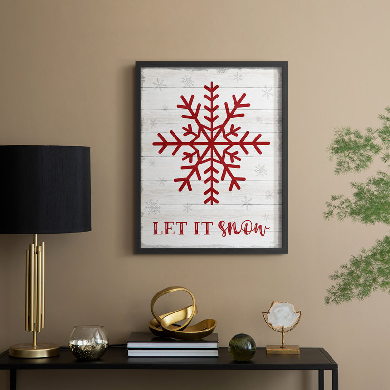 Let It Snow Snowflake, reproduction encadrée - bois massif, H 11 po x l 9 po, Noir, noir, noir, noir