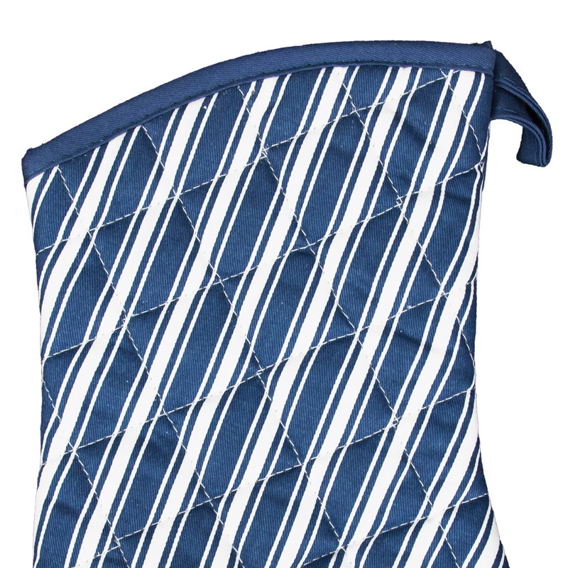 Green Striped Cotton Oven Mitt, 13 x 7 Inches