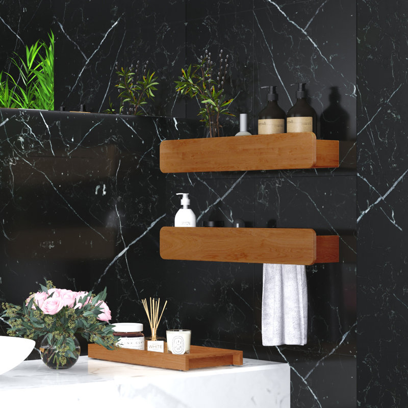 Stradbroke 2 Piece Teak Solid Wood Floating Shelf
