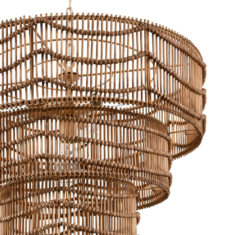 4-light Natural Rattan Tiered Pendant Light