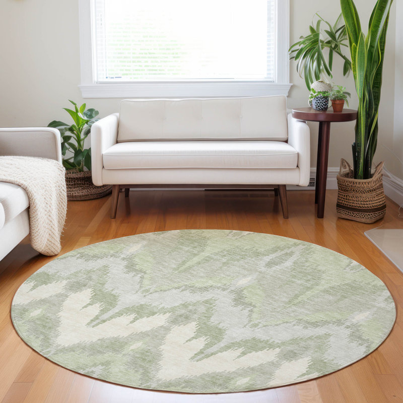 Premium Machine Washable Prisco Aloe Rug, Round 8'