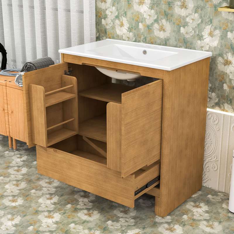 Système de meuble-lavabo élégant avec solutions de rangement spacieuses, Naturel