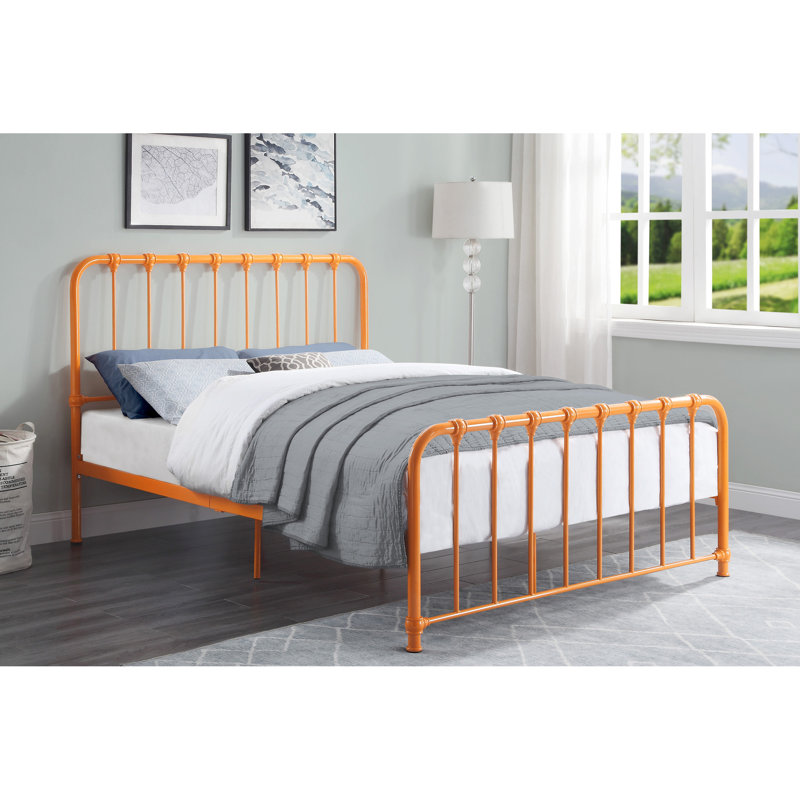 Lit plateforme en métal orange vif pour grand lit, chambre à coucher essentielle - sans sommier avec grand lit enchanteur, élégance