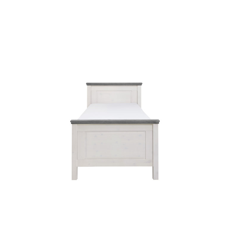 Solid Wood Storage Bed, 100 x 200 cm, White/Grey