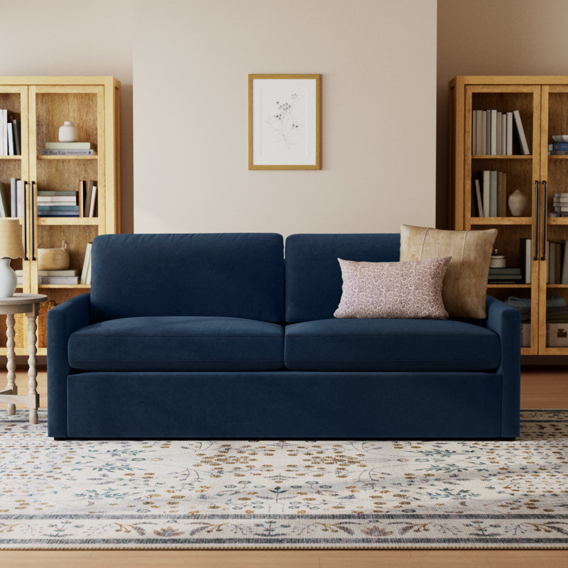 Savannah Upholstered 85'' Sofa, Bella Ink Blue Performance Velvet