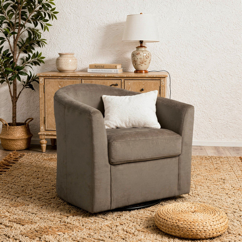 Fauteuil demi-tonneau pivotant rembourré en velours café, Café