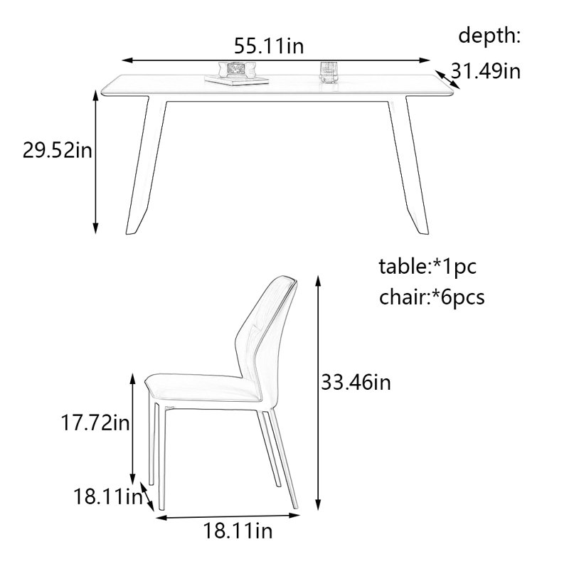Ensemble de table de salle à manger et de chaises Art White Rock, H 29,52 po x L 55,11 po x l 31,49 po