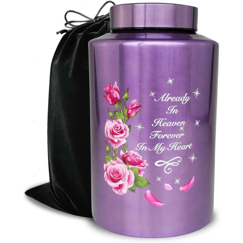 Urnes de crémation pour cendres adultes, urne décorative pour cendres mâles avec sac de velours (fleurs)