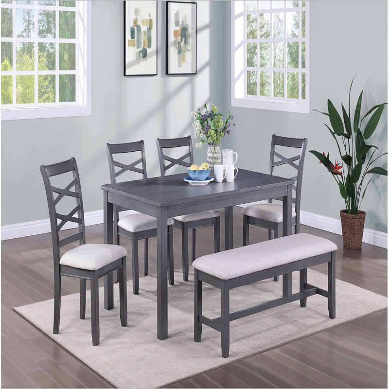 Table de salle à manger moderne 6 pièces avec 4 chaises d'appoint et un banc