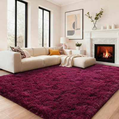 Non-slip Rug Burgundy Silk-Blend Rug Solid Color Design Plush and Soft Ideal for Home Decor Suitable for Bedrooms, Living Rooms, and Children's Rooms