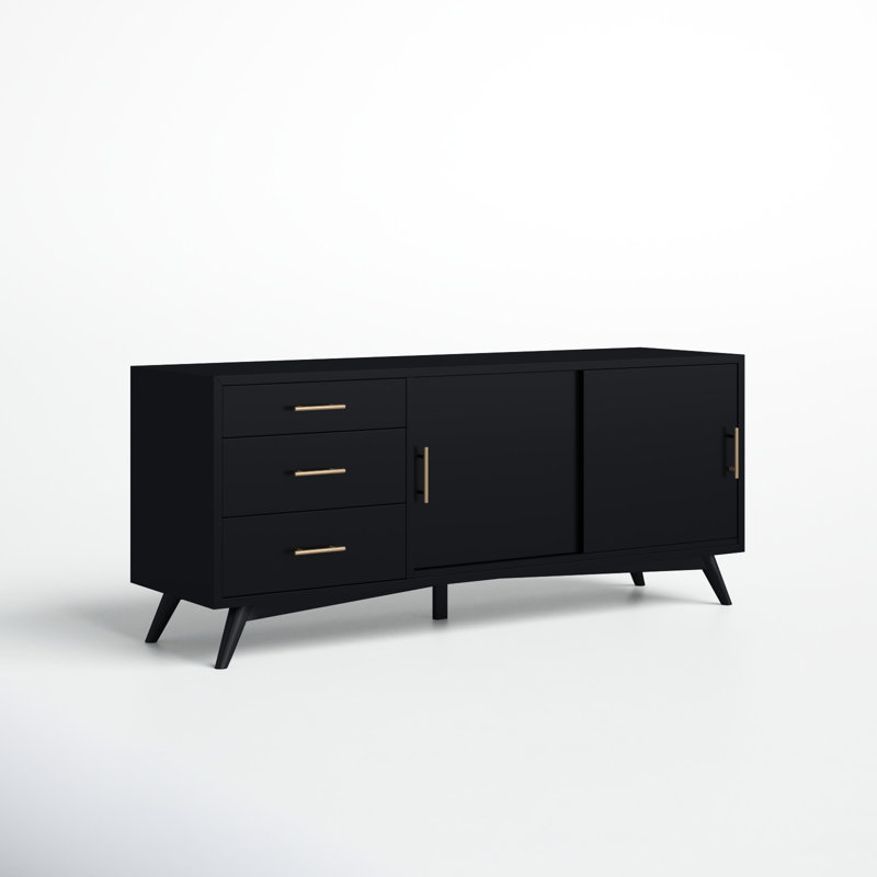 Williams 64" W Solid and Manufactured Wood TV Stand with Adjustable Shelves , Black