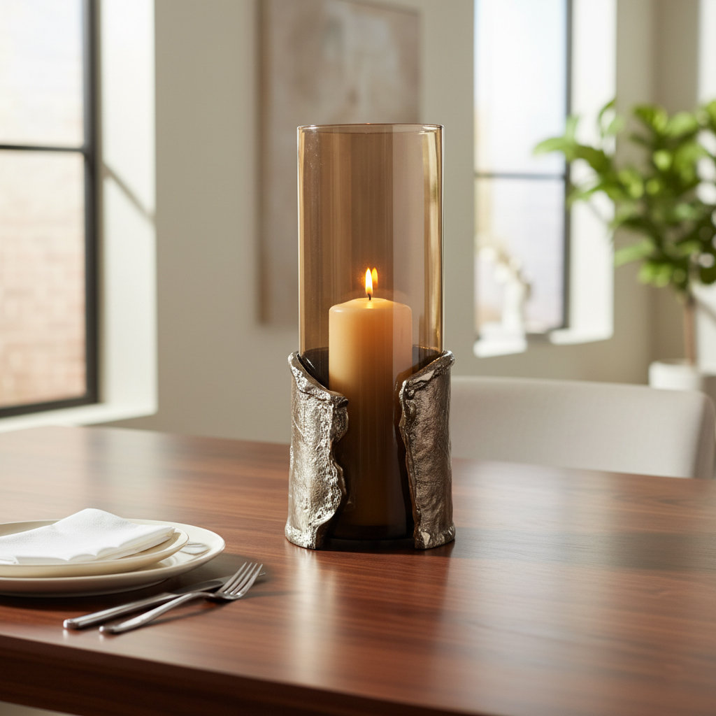 Glass Hurricane Candle Holder, 15" H x 6" W x 6" D