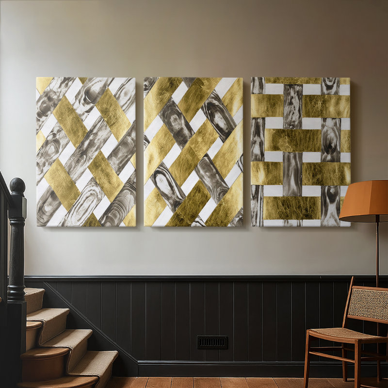 End Grain Weave I - Toile tendue sur mesure avec châssis - 3 pièces, H 27 po x l 54 po