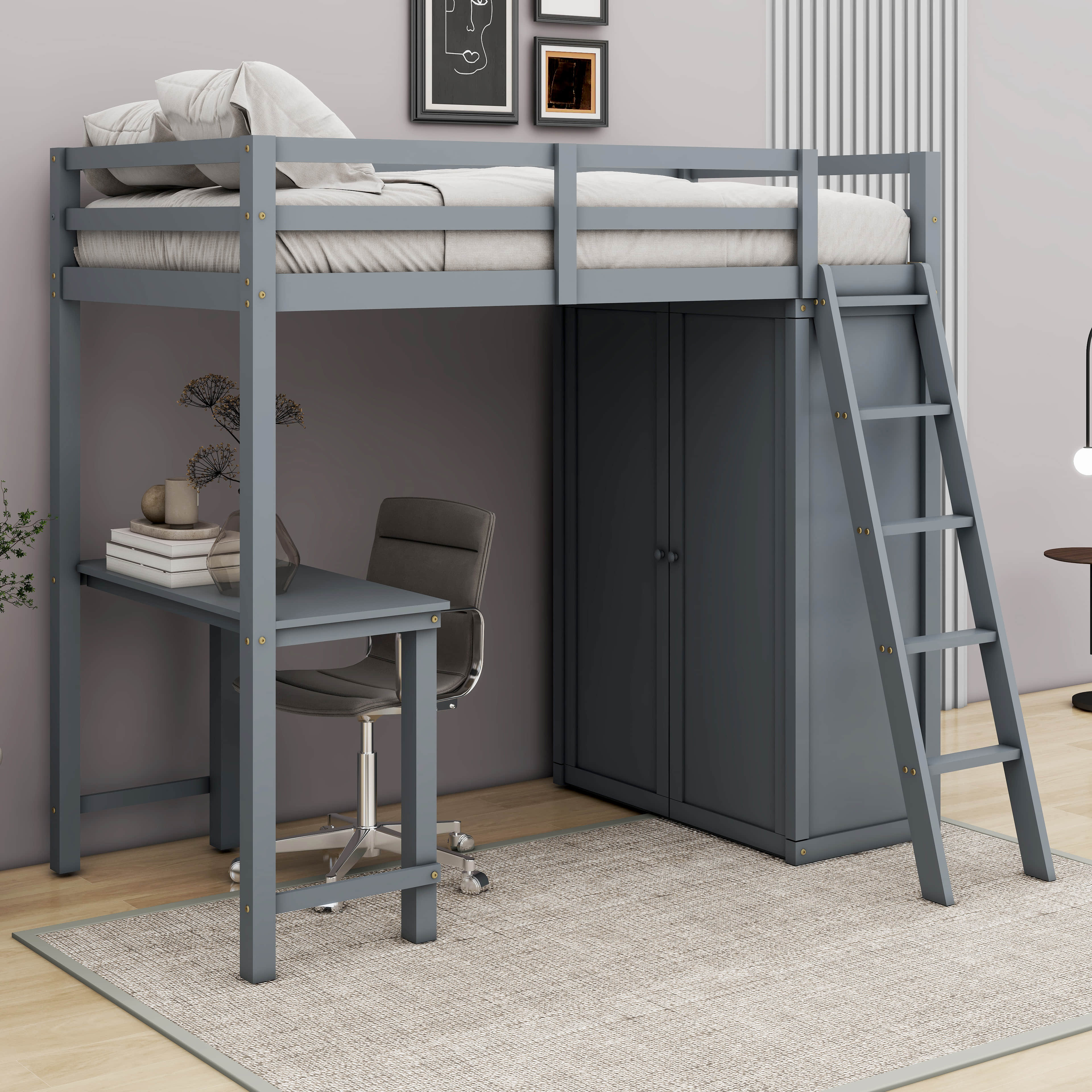 Harriet Bee Hammersley Loft Bed with Wardrobe and Desk | Wayfair