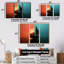 Coucher de soleil minimaliste bleu rouge Horizon - ensemble de salon géométrique mural-309346453-309346455