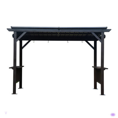 Hardtop Grill Gazebo, Outdoor BBQ Gazebo With 2 Side Shelves And Sloping Galvanized Steel Roof, Metal Permanent Grill Canopy With Ceiling Hooks For Patio, Lawn, Backyard, Deck