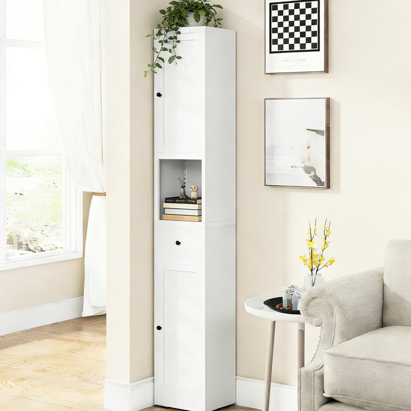 Armoire de rangement étroite 71 po en métal avec 5 portes et 2 tablettes réglables pour la salle de bain, la cuisine, la buanderie, le garde-manger, 71 po autoportante et sécuritaire