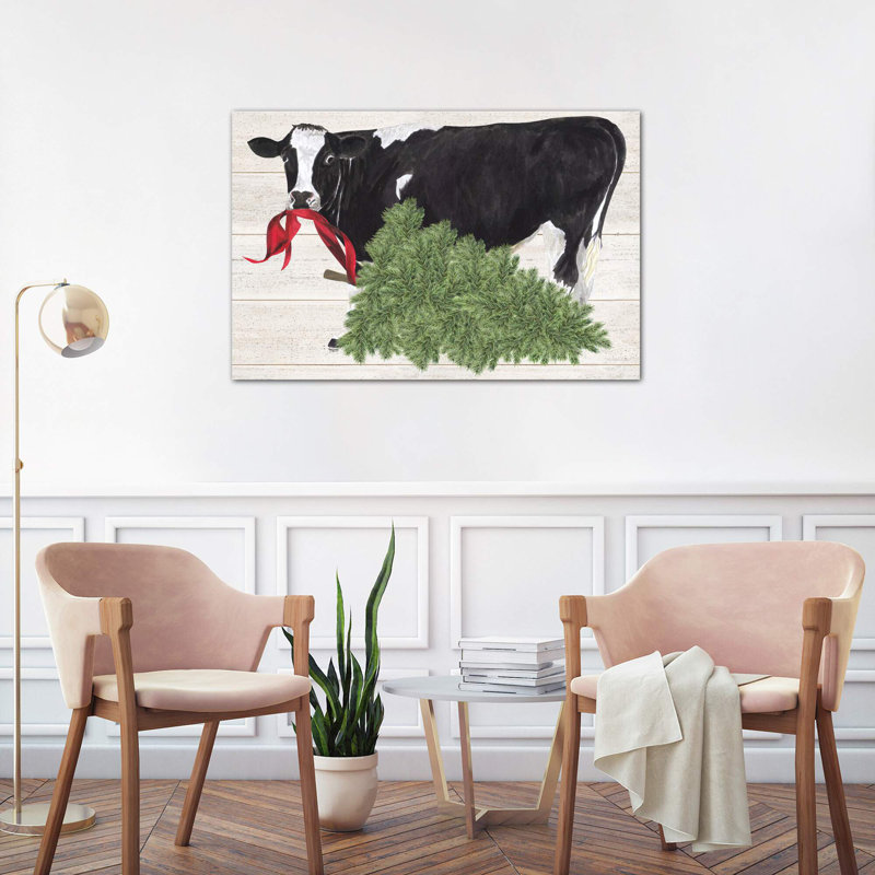 Christmas On The Farm II - Cow With Tree by Tara Reed - Wrapped Canvas Painting, 101.6 cm H x 66.04 cm W x 1.91 cm D