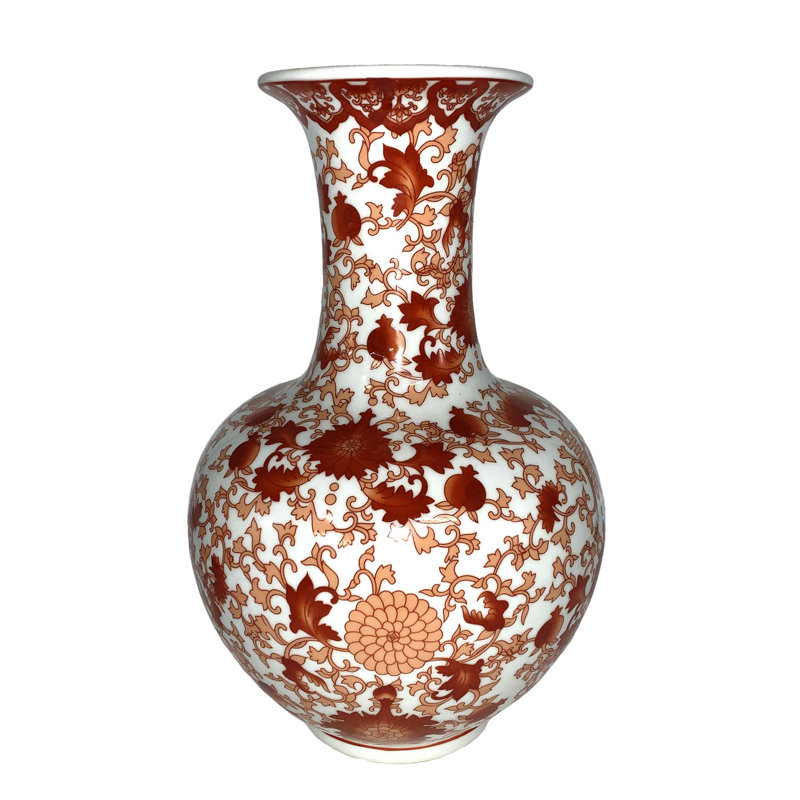  Chinese Ball Vase with Red Coral Pattern