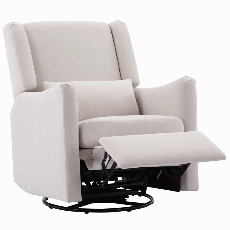 Fauteuil inclinable pivotant moderne Godefroy avec mouvement coulissant et lin de haute qualité, Lin beige