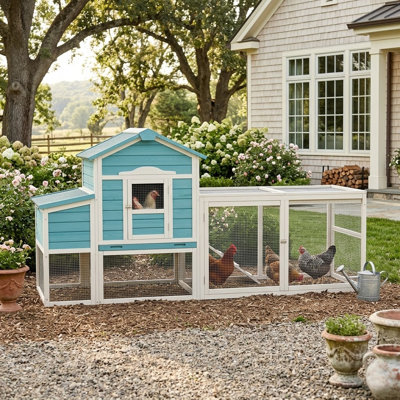 Outdoor Wooden Chicken Coop With Run Weatherproof Roof Removable Pull-out Tray Nesting Box Free-range Door